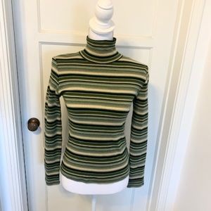 Jill Stuart Vintage Striped Green Turtleneck - M